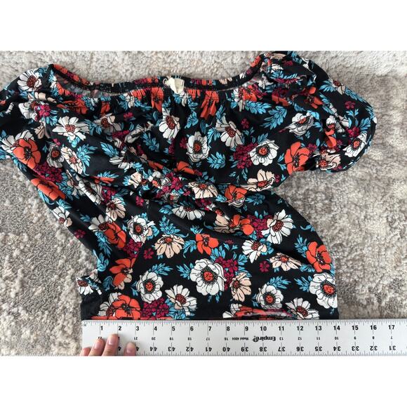 Caution Of The Wind Size M Dakr Floral Print Stretch Romper Colorful Pullover - Picture 9 of 10
